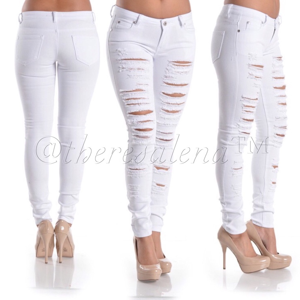 SALE❤️ Stretchy White Destroyed Denim skinny jeans womens must have white denim
